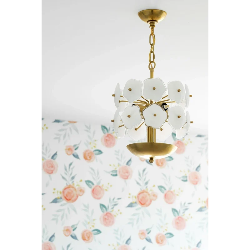Flower Glass Chandelier | White & Brass | CLZQ0255
