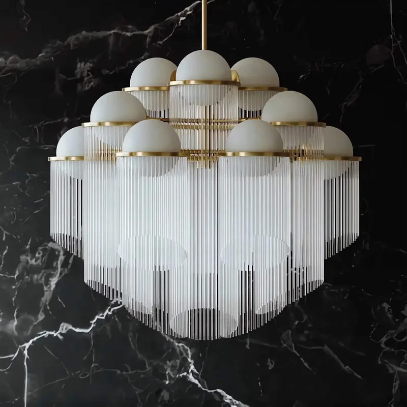 Cascading Glass Chandelier | 12-Light Brass | CLPOP014