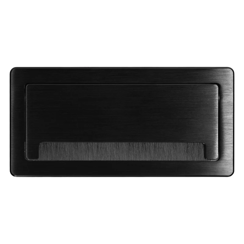 Trano Einbausteckdose 3x Schuko Typ F, flacher Rand 2mm, Anti-Staub-Bürste, 1,5m Kabel, 3680W, IP20, schwarz 265x130mm