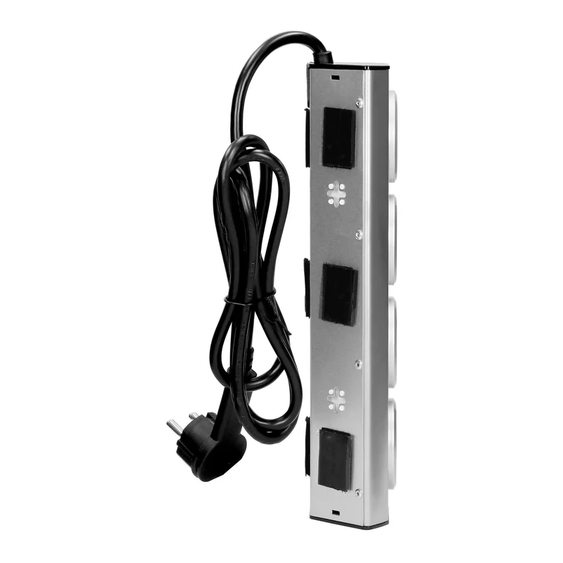 Trano Ecksteckdose 3-Fach mit 2 USB Anschlüssen, 45° Montage, Edelstahl Inox, 3680W 16A, Kabel 1,5m, Küche & Büro