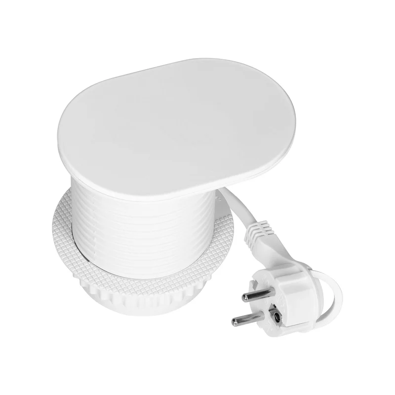 Trano Einbau Steckdose Ø60mm mit Schuko 3680W + USB-A & USB-C PD20W, 1,9m Kabel, Silber/Schwarz/Weiß, IP20