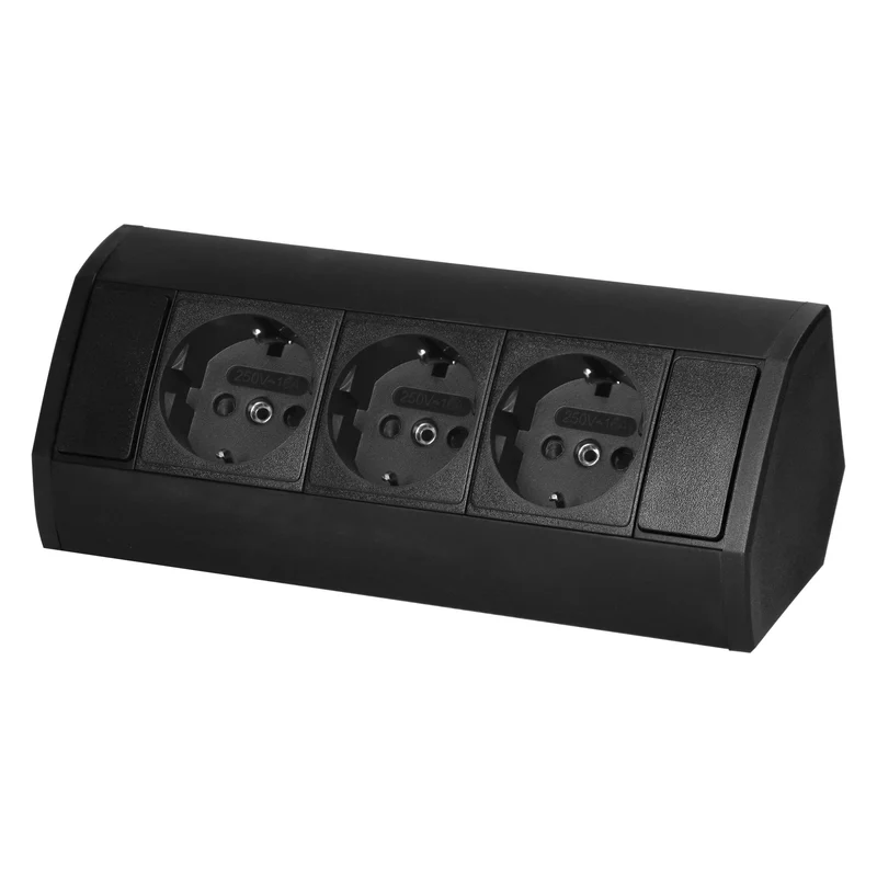 Trano Möbel-Steckdose schwarz | 2x/3x Schuko + USB A+C | 230V, 3680W, IP20, Kabel 0,6m, moderne Einbau-Steckdosenleiste