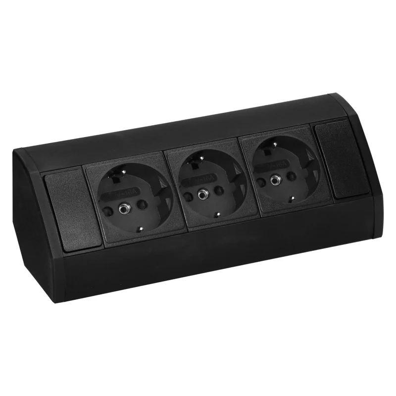 Trano Möbel-Steckdose schwarz | 2x/3x Schuko + USB A+C | 230V, 3680W, IP20, Kabel 0,6m, moderne Einbau-Steckdosenleiste