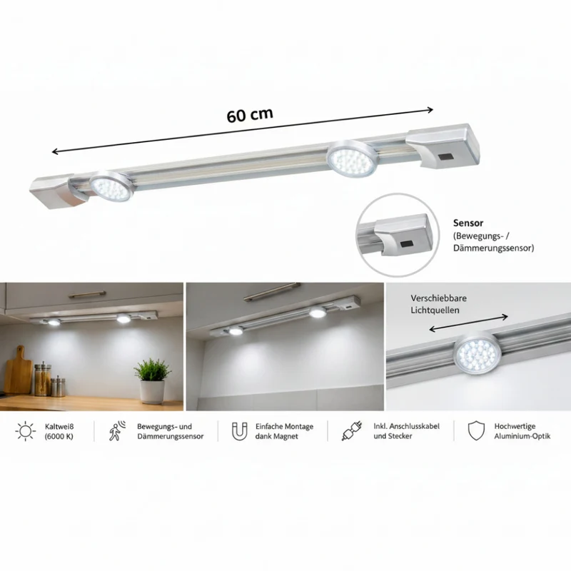 LED Unterbauleuchte 60 cm mit Bewegungsmelder Monza | Küchenleuchte LED kaltweiß