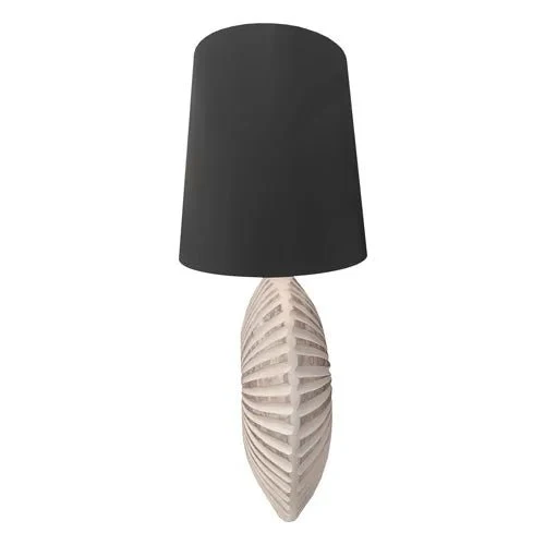 Fischer & Honsel Keramik-Tischlampe 50298 – Reliefsockel Weiß/Altsilber, schwarzer Stoffschirm, 60 cm