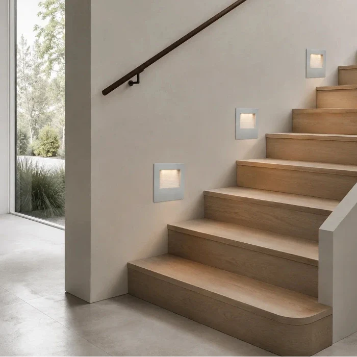 XXL LED Wandeinbauleuchte „Stella“ – 230V Stufenlampe, eckig, warmweiß 3000K