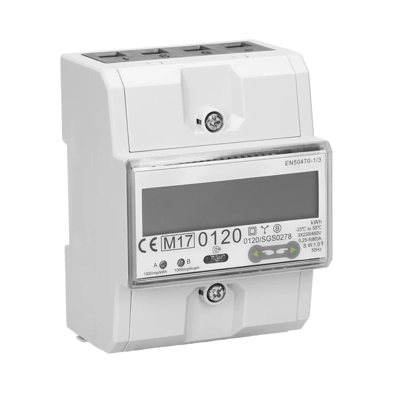 Trano 3-Phasen Energiezähler RS-485 Modbus | 80A MID zertifiziert | 4,5 Module DIN TH-35mm | LCD 6+2 | IP51 | 1000 imp/kWh
