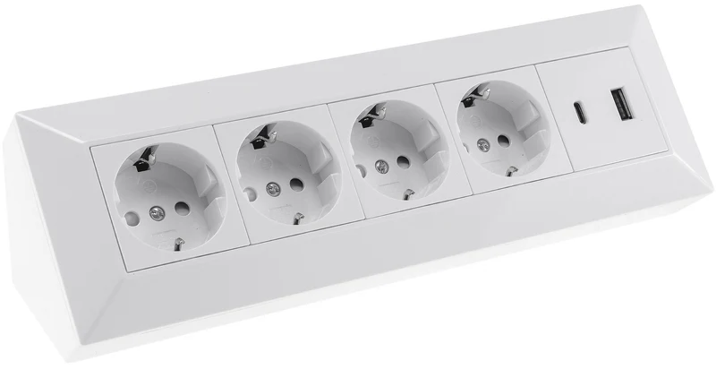 4-fach Steckdosenblock mit USB-A & USB-C, 250V~/16A, 3600W, PD 20W, 3,1A, Aufbaumontage, 26x8x8cm, in 4 Farben