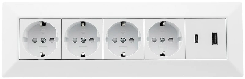 4-fach Steckdosenblock mit USB-A & USB-C, 250V~/16A, 3600W, PD 20W, 3,1A, Aufbaumontage, 26x8x8cm, in 4 Farben
