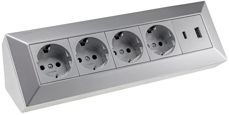 4-fach Steckdosenblock mit USB-A & USB-C, 250V~/16A, 3600W, PD 20W, 3,1A, Aufbaumontage, 26x8x8cm, in 4 Farben