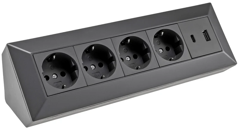 4-fach Steckdosenblock mit USB-A & USB-C, 250V~/16A, 3600W, PD 20W, 3,1A, Aufbaumontage, 26x8x8cm, in 4 Farben