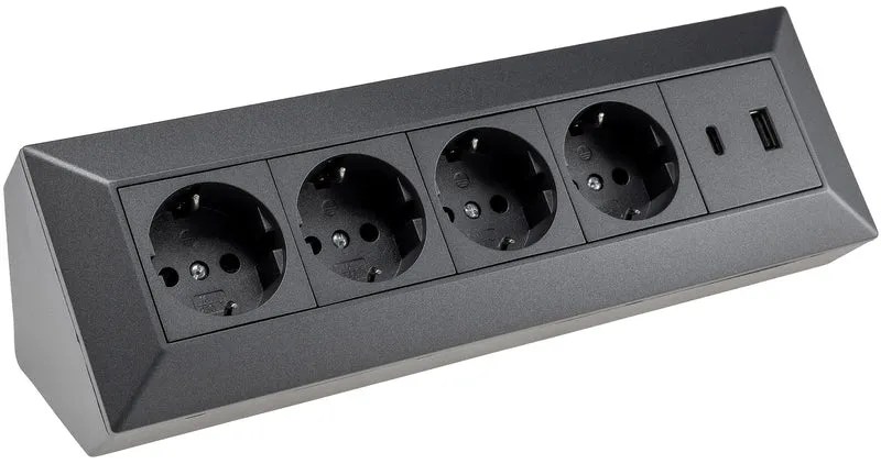 4-fach Steckdosenblock mit USB-A & USB-C, 250V~/16A, 3600W, PD 20W, 3,1A, Aufbaumontage, 26x8x8cm, in 4 Farben