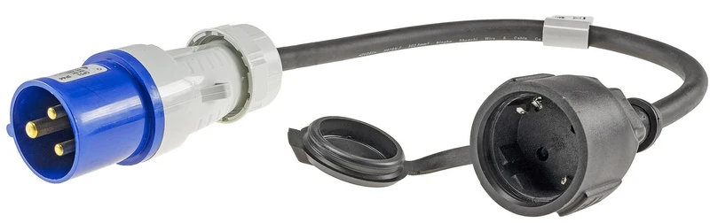 Trano CEE Adapter 230V 16A IP44 – Schutzkontakt-Stecker/Kupplung auf CEE – 0,35m H07RN-F 3G2,5 – Camping Wohnwagen Caravan