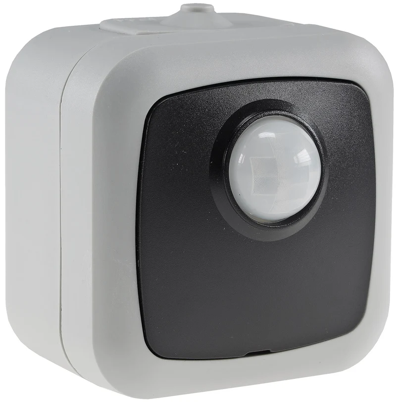 Trano Feuchtraum PIR Bewegungsmelder IP54, 250V~ 2-500W, 120°/6m, Dämmerungssensor 2-1000Lux, inkl. AP-Rahmen, grau
