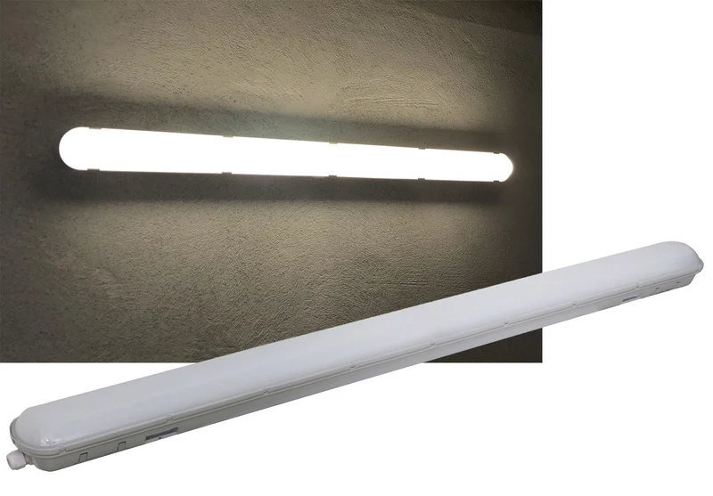 Trano LED Wand-& Deckenleuchte IP65 120cm 48W 5800lm & 150cm 56W 6600lm, 4000K Neutralweiß, Durchverdrahtung, Garage Keller Werkstatt # Achtung! Separates Sperrgut-Paket #