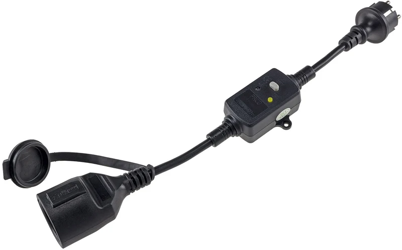 Fehlerstromschutzadapter IP44 250V 16A | Zwischenstecker mit FI-Schalter 30mA | Personenschutz für Außenbereich, zweipolig, spritzwassergeschützt