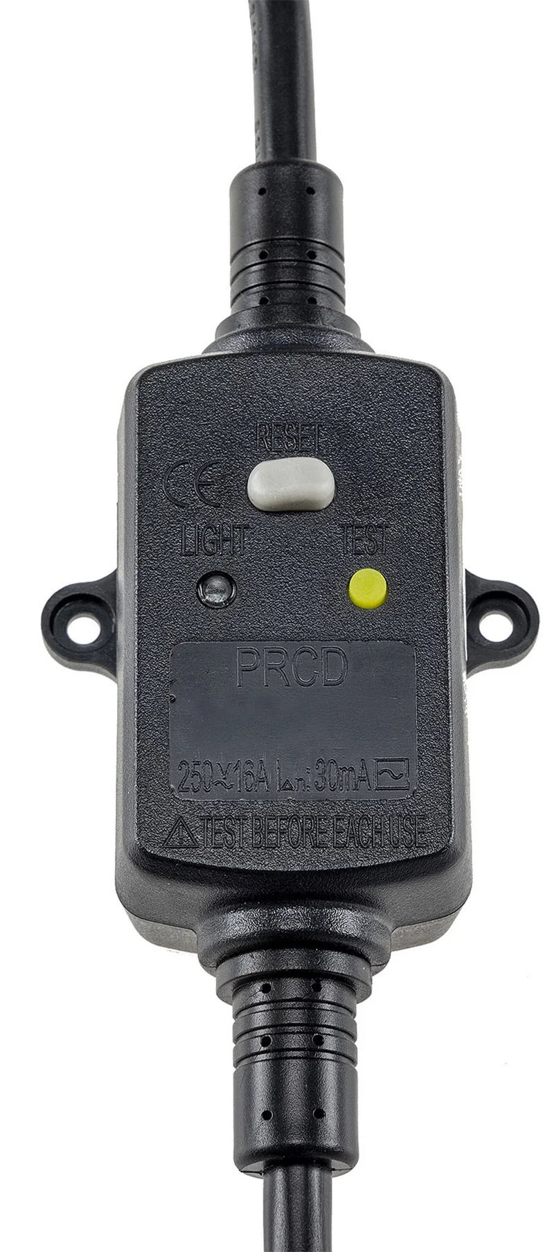 Fehlerstromschutzadapter IP44 250V 16A | Zwischenstecker mit FI-Schalter 30mA | Personenschutz für Außenbereich, zweipolig, spritzwassergeschützt