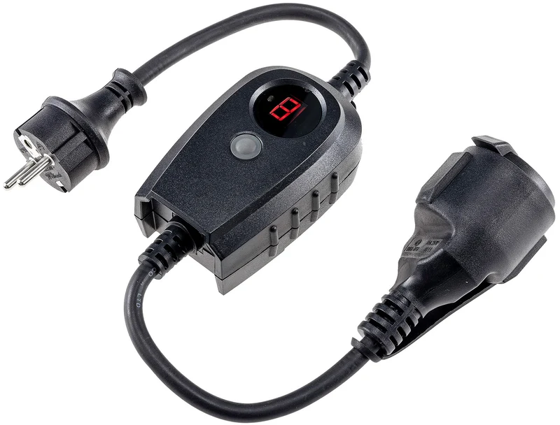 Trano Zwischenstecker mit Dämmerungsschalter & Timer (1–9 Std.), IP44, 3680W, 230V, Display, Garten-/Teichbeleuchtung, Outdoor