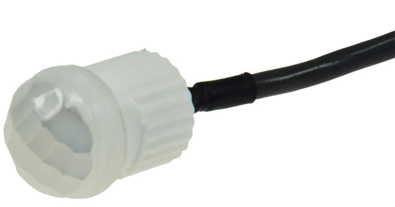Einbau Bewegungsmelder 12V DC 1-60W LED geeignet Weiß – PIR Sensor 360° IP20, Ø15mm, einstellbar, für Decken & Möbel, Innenbereich
