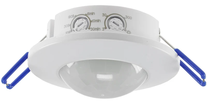 Trano 360° Decken-Einbau-Bewegungsmelder FLAT PIR, LED geeignet, 8m Reichweite, Ø80x30mm, 230V, IP20, einstellbar, inkl. Aufputz-Adapter