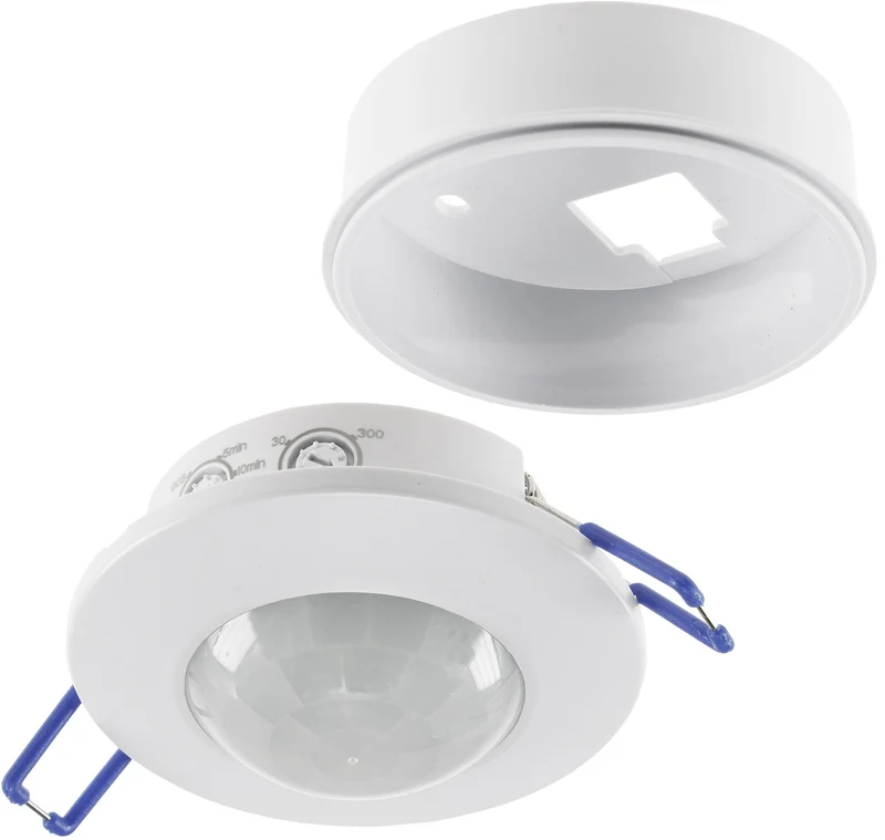 Trano 360° Decken-Einbau-Bewegungsmelder FLAT PIR, LED geeignet, 8m Reichweite, Ø80x30mm, 230V, IP20, einstellbar, inkl. Aufputz-Adapter