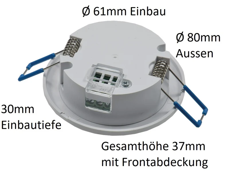 Trano 360° Decken-Einbau-Bewegungsmelder FLAT PIR, LED geeignet, 8m Reichweite, Ø80x30mm, 230V, IP20, einstellbar, inkl. Aufputz-Adapter