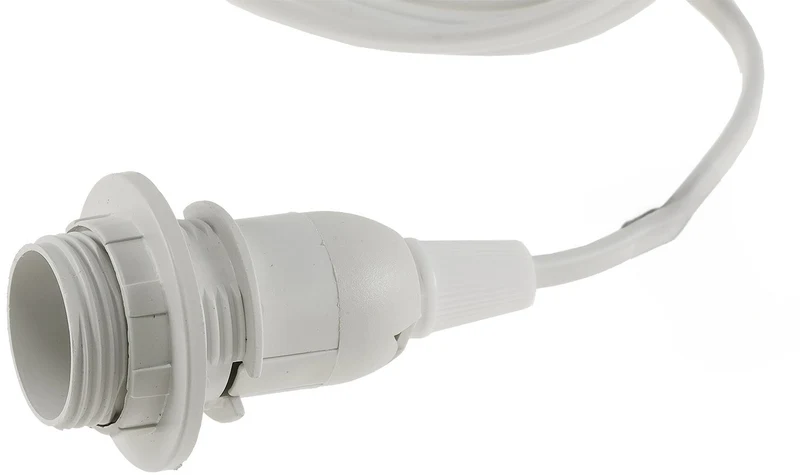 Netzkabel mit Schalter & E14 Fassung – 3,4m weiß – Lampenkabel für DIY Hängelampen, max. 100W, Ø28mm Einbau – 1,4m Stecker + 2m Kabel zur Fassung