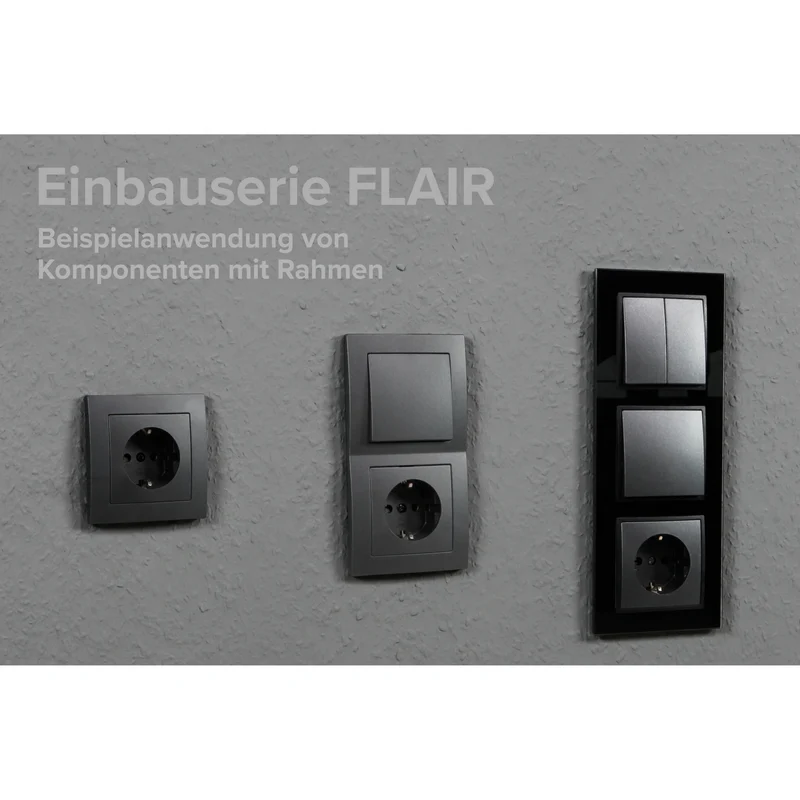 Trano Schalter und Steckdosen Set Flair "Standard" 20-teilig Anthrazit - Unterputz, Steckdosen, Wechselschalter, Rahmen 1-fach & 2-fach, Schalterprogramm Design