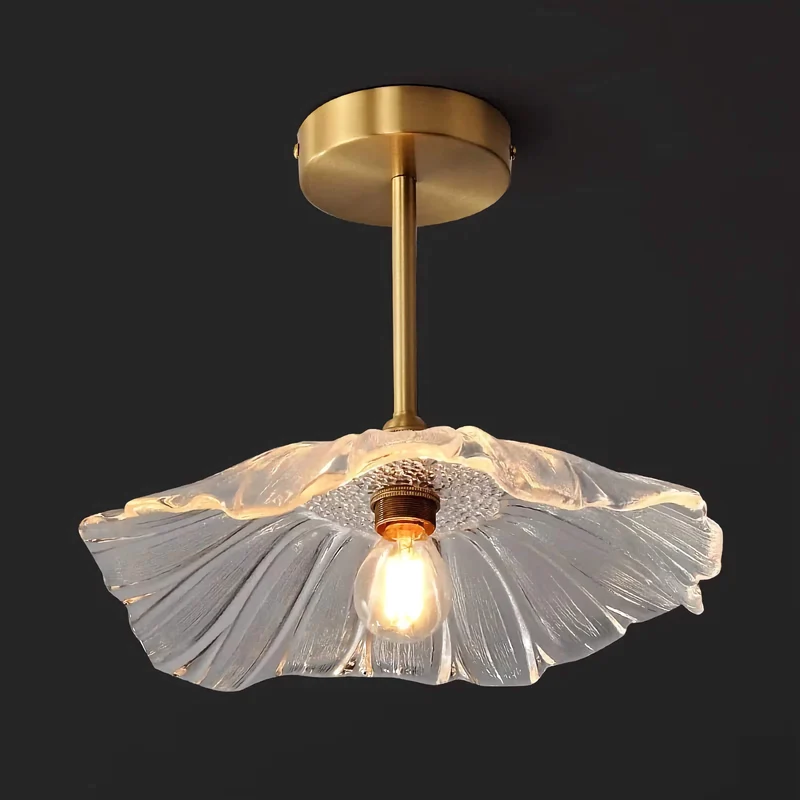 Brass & Glass Flower Semi-Flush Mount | CLFLW025