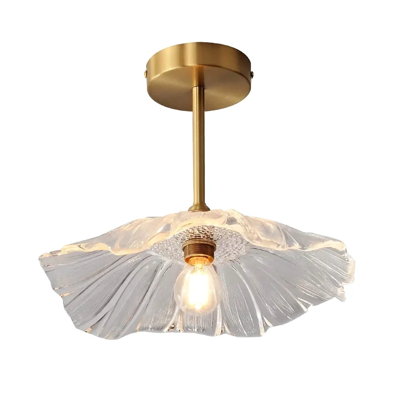 Brass & Glass Flower Semi-Flush Mount | CLFLW025
