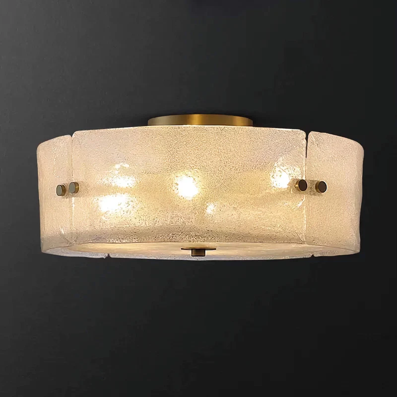 Modern Frosted Glass & Brass Flush Mount | CLFGC025