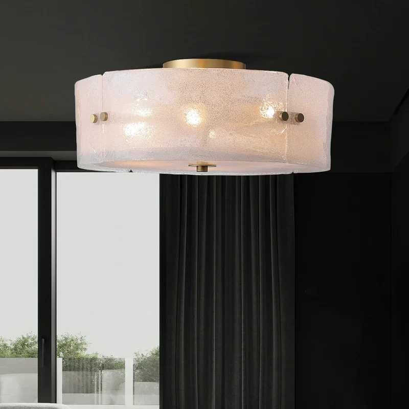 Modern Frosted Glass & Brass Flush Mount | CLFGC025