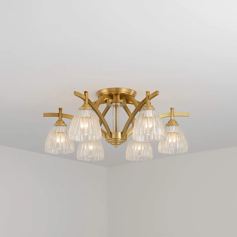 Brass & Glass Semi-Flush Mount Ceiling Light | CLNN2200