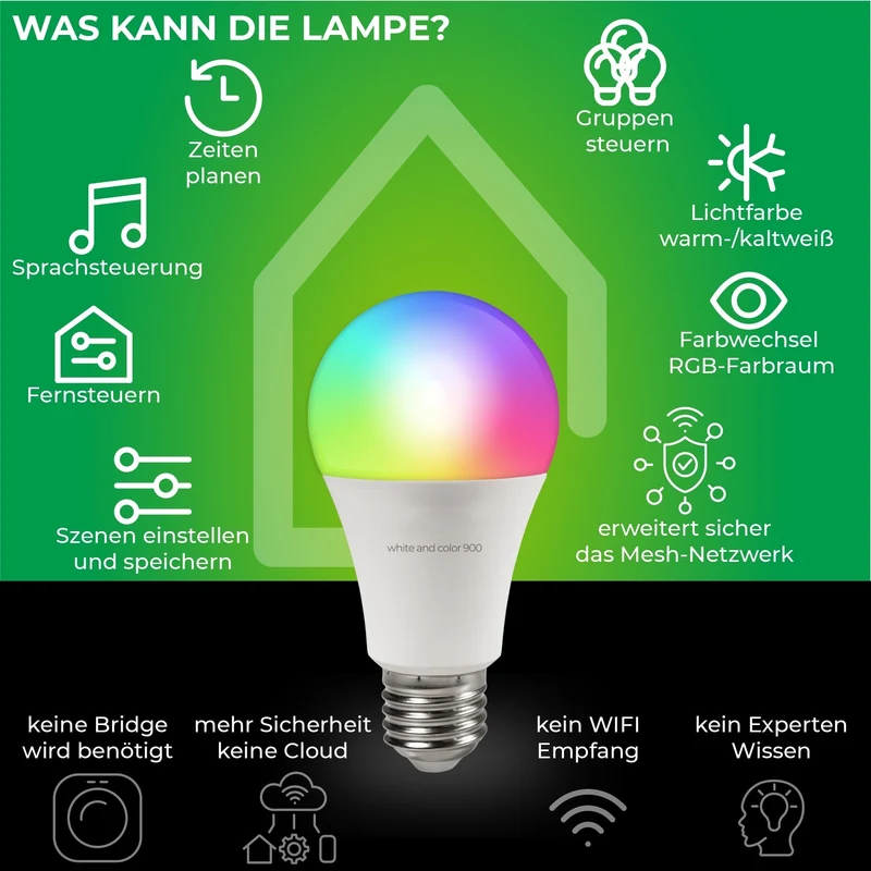 Trano Smart LED Lampe E27, 900lm, RGB & CCT, Matter-zertifiziert, dimmbar