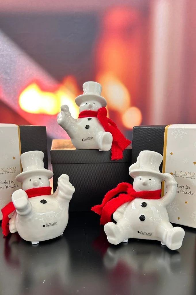 3er Set Deko Schneemann Carlo 10cm in Geschenkbox