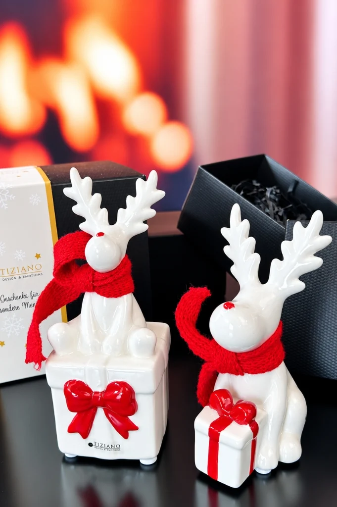 2er Set Rentier Rudolph mit Geschenk rot in Geschenkbox