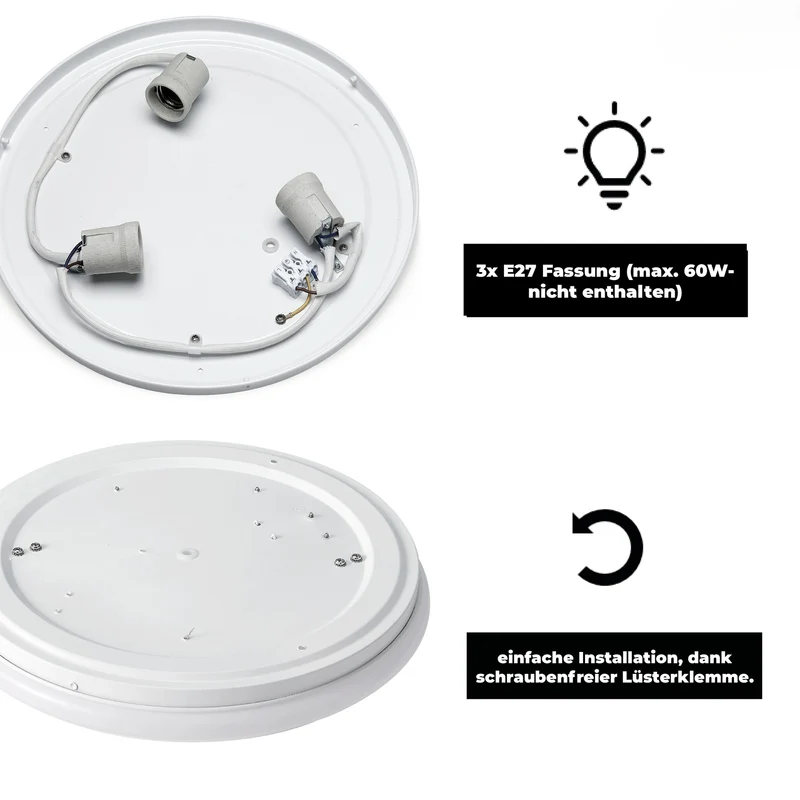 Trano Deckenleuchte für 3x E27, Ø37,5cm - Elegantes Design & Einfache Montage - Ideal für Wohnzimmer, Schlafzimmer, Küche - LED Kompatibel, 180-265V