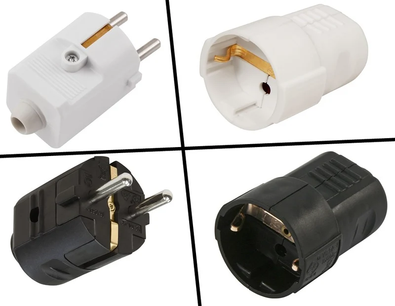 Hochwertige Wiederanschließbare Schutzkontakt-Stecker und -Kupplungen, Weiß und Schwarz