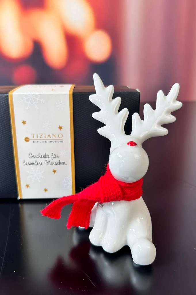 Deko Rentier Rudolph sitzend in Geschenkkarton