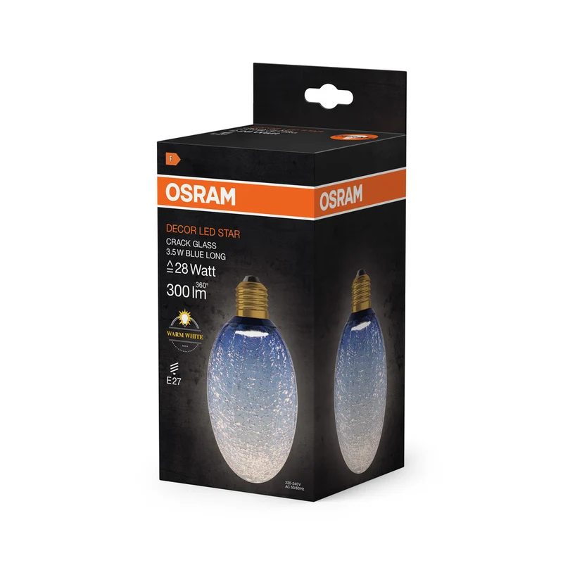 OSRAM DECOR LED-Lampe Krackelglas lang blau