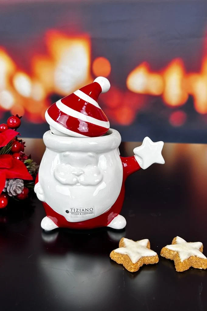 Deko Gebäckdose Santa Tonio 14,5cm rot/creme-weiß