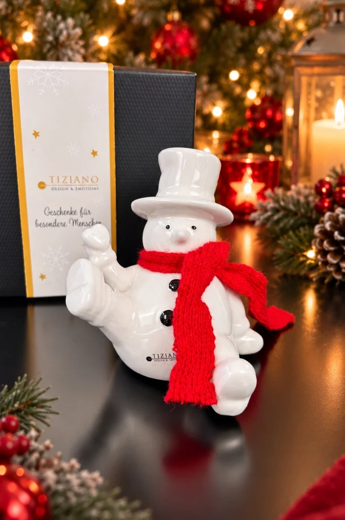 Deko Schneemann Carlo mit Herz in Geschenkbox