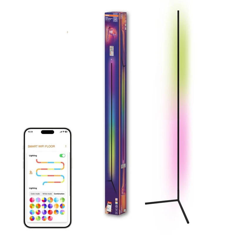 OSRAM Matter SMART+ Floor Corner Slim Stehlampe, mit Fernbedienung, Schwarz, 2000 mm, RGB + Tunable White (TW)