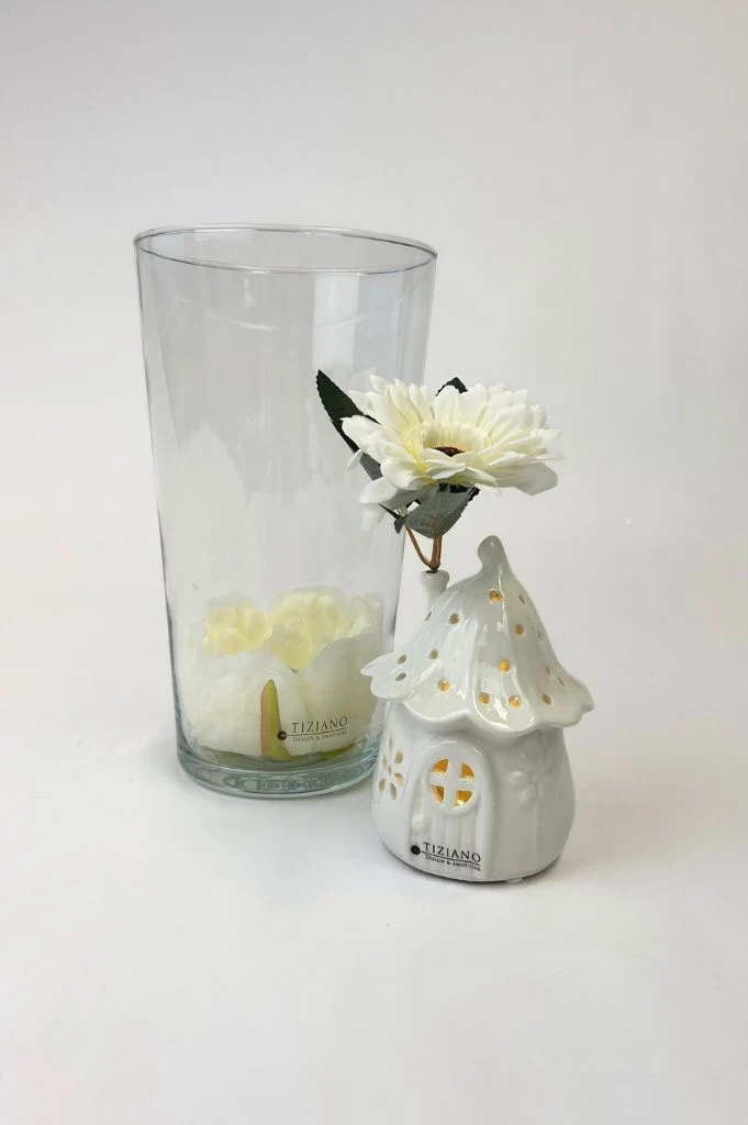 Dekoset Glasvase Carnia klar+Haus Solina LED creme-weiß