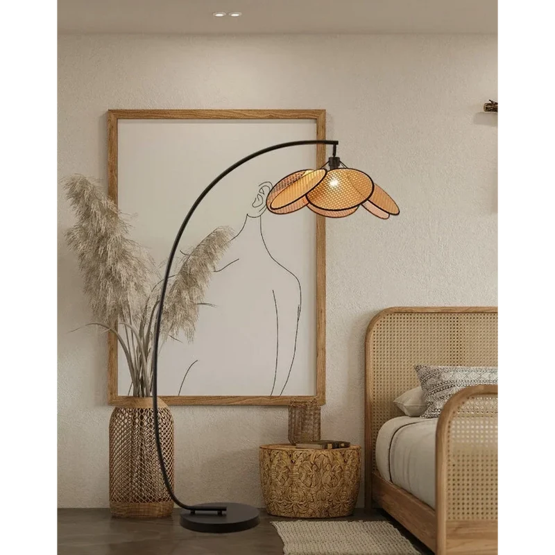 Modern Knitted Rattan LED Arc Floor Lamp | CLND048
