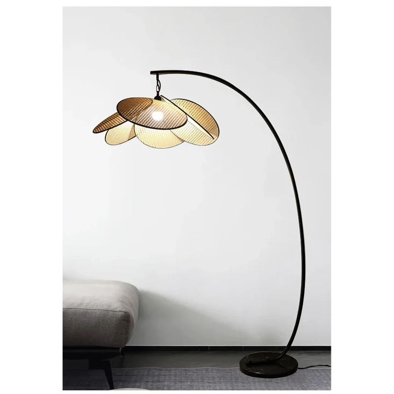 Modern Knitted Rattan LED Arc Floor Lamp | CLND048