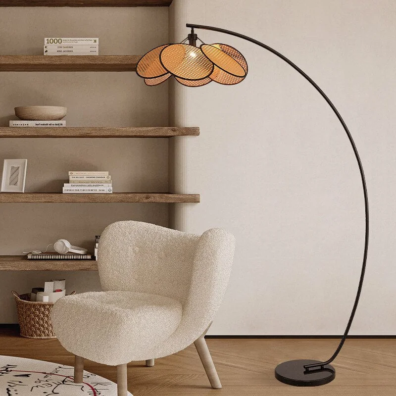 Modern Knitted Rattan LED Arc Floor Lamp | CLND048