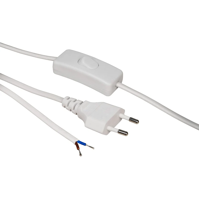 Euro-Netzkabel-Sammlung: Verschiedene Längen und Farben, mit und ohne Schnurschalter, blanken Enden, 2x0,75 mm²