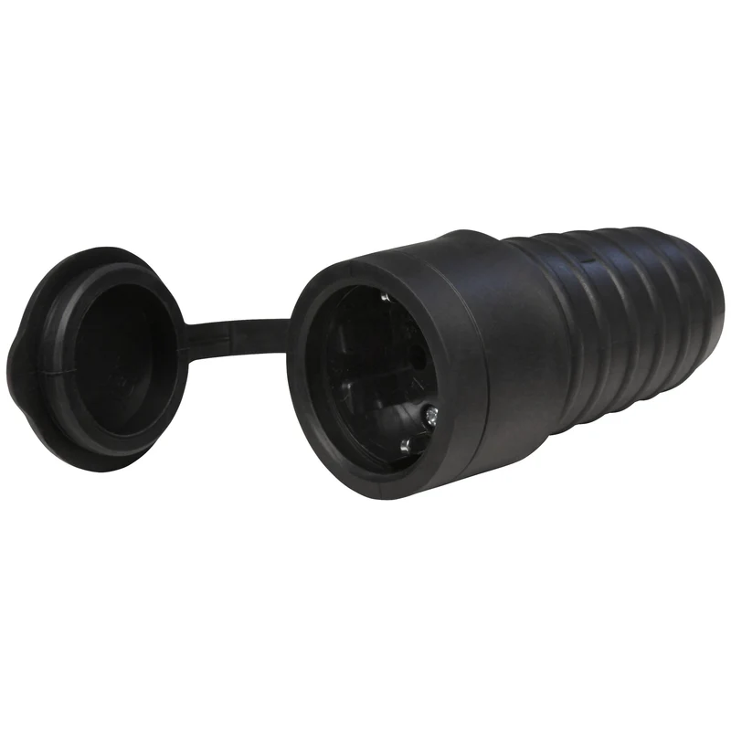 Robuster Gummi-Schutzkontaktstecker oder -Kupplung, Schwarz, Wiederanschließbar, DIN-Norm, 250V~
