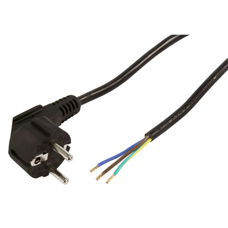 Hochwertiges Schutzkontakt-Netzkabel mit blanken Enden, H05VV-F3G-Leitung, 3x 0,75mm², Schwarz, 2m/5m